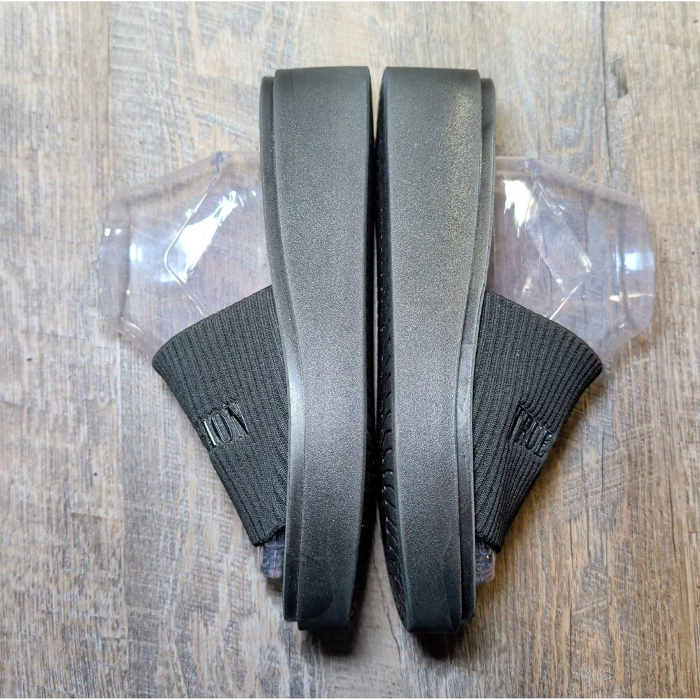 True Religion Jann Black Slip On Platform Open Toe Sandals Womens Size 8